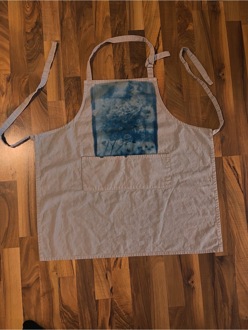 Natural Canvas Apron with Blue Dye Panel